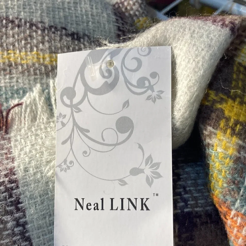 Neal LINK NWT Large plaid scarf or wrap 59 x 59 multi colored